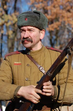 KIEV,UKRAINE. 7 November 2008 Person in Soviet WW2 military uniform. Member of military history club...
