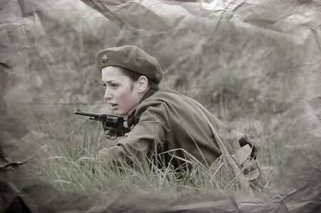 KIEV, UKRAINE, 10 MAY 2008: Member of military history club Red Star. Person in Soviet WW2 military uniform. Historical military reenacting Kiev, Ukraine, 8-10 May, 2008のeditorial素材