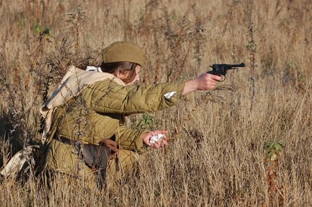 KIEV,UKRAINE - NOV 9: Person in Soviet WW2 military uniform. Member of military history club Red...