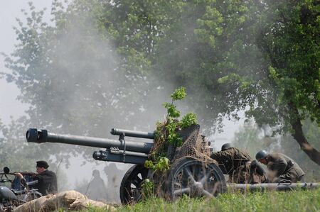 KIEV, UKRAINE - MAY 10 : Members of Red Star history club wear historical German uniform during historical reenactment of 1945 WWII, May 10, 2010 in Kiev, Ukraine のeditorial素材