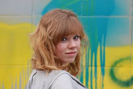 Pretty girl in the subway underground passage の写真素材