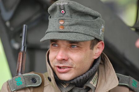 KIEV, UKRAINE - MAY 6 : Member of Red Star history club wears historical German uniform during...