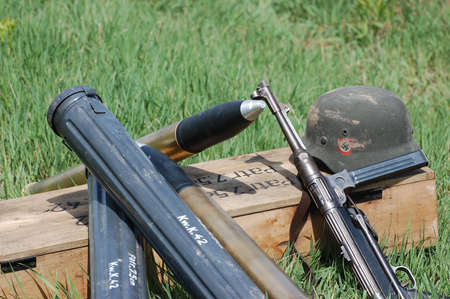 KIEV, UKRAINE - MAY 8 :  Red Star military history club.  German  munition and weapon replica during...