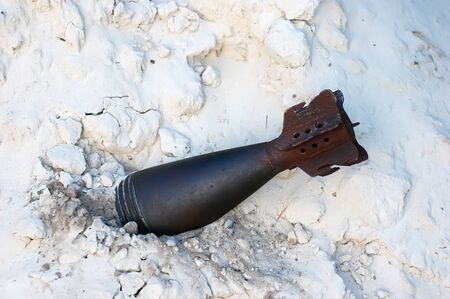 Military archeology.  Soviet WWII 82-mm mortar-shell. Found with metal detector. Ukraineのeditorial素材
