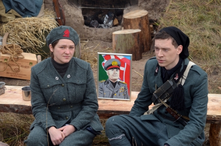 KIEV, UKRAINE -NOV 3 An unidentified members of Red Star history club wear historical Italian...