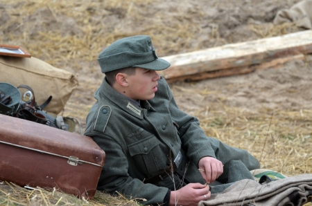 KIEV, UKRAINE -NOV 3  An unidentified member of Red Star history club wears historical German...