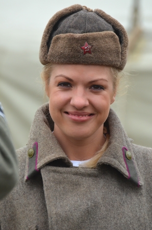 KIEV, UKRAINE -NOV 2 An unidentified member of Red Star history club wears historical Soviet uniform...