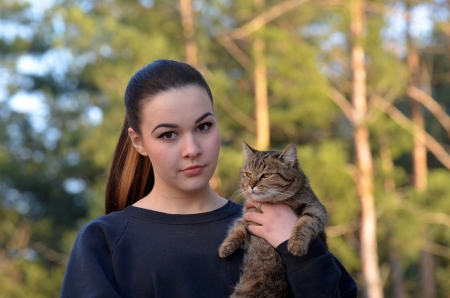Girl with her cat  Ukraine の写真素材