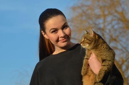 Girl with her cat  Ukraine の写真素材