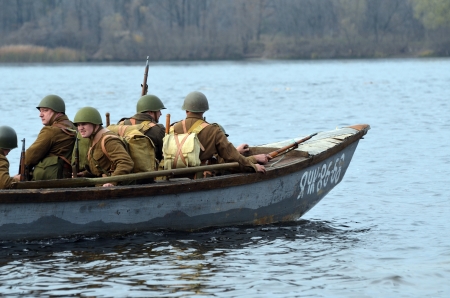 KIEV, UKRAINE -NOV 3  An unidentified members of Red Star history club wear historical  Czech uniform during historical reenactment of WWII, November 3, 2013 Kiev, Ukraine のeditorial素材