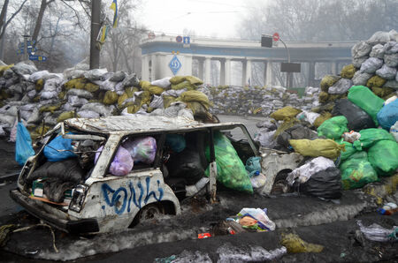 KIEV, UKRAINE - FEB 10, 2014  Downtown of Kiev  Riot in Kiev and Western  Ukraine February 10, 2014...