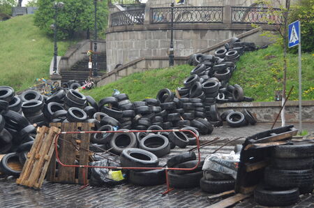 KIEV, UKRAINE - APR 19, 2014  Mass destruction after Putsch of Junta in Kiev  Kiev April 19, 2014...