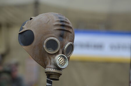 KIEV, UKRAINE - APR 19, 2014  Downtown of Kiev Camp decoration with military items Rioters camp Putsch of Junta April 19, 2014 Kiev, Ukraine のeditorial素材