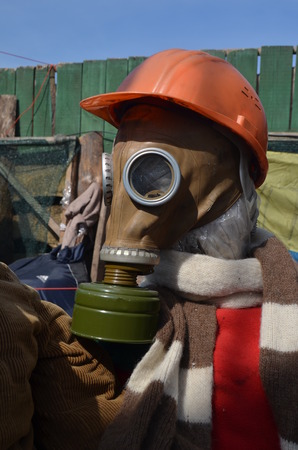 KIEV, UKRAINE - APR 29, 2014  Downtown of Kiev Camp decoration with military items Rioters camp Putsch of Junta April 29, 2014 Kiev, Ukraine のeditorial素材