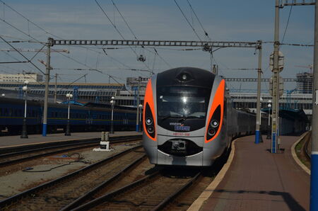 KIEV, UKRAINE -MAY 25, 2014 Central Railway Station   Kiev s Central Railway Station serving 170,000...