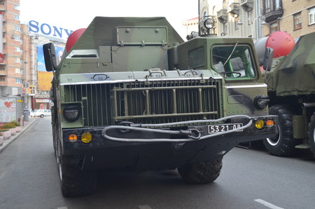 KIEV, UKRAINE - AUG 24, 2014.Ukrainian army during President Poroshenko Victory parade in downtown.  August 24, 2014 Kiev, Ukraineのeditorial素材