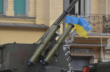 KIEV, UKRAINE - AUG 24, 2014.Ukrainian army during President Poroshenko Victory parade in downtown.  August 24, 2014 Kiev, Ukraineのeditorial素材