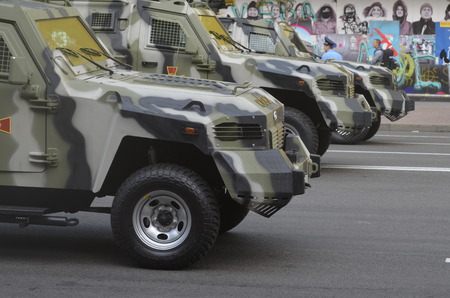 KIEV, UKRAINE - AUG 24, 2014.Ukrainian army during President Poroshenko Victory parade in downtown.  August 24, 2014 Kiev, Ukraineのeditorial素材