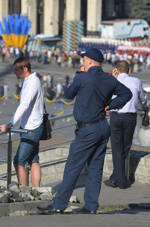 KIEV, UKRAINE - AUG 24, 2014.Ukrainian police during President Poroshenko Victory parade in downtown.  August 24, 2014 Kiev, Ukraineのeditorial素材