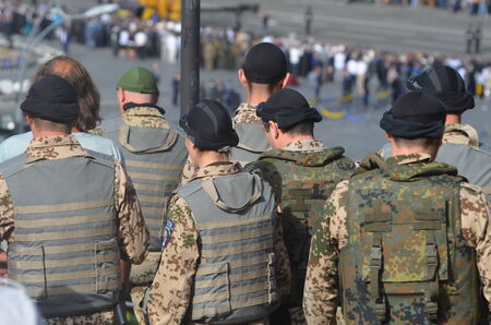 KIEV, UKRAINE - AUG 24, 2014.Ukrainian police during President Poroshenko Victory parade in downtown.  August 24, 2014 Kiev, Ukraineのeditorial素材