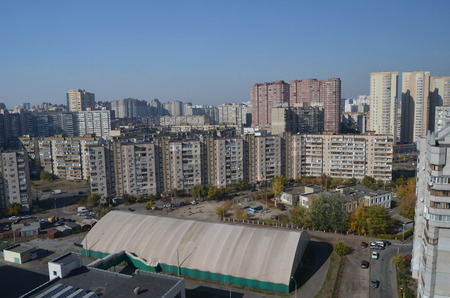 KIEV, UKRAINE - OCT 14, 2014: Modern residential area. A recently built block of apartments .Aerial view.October 14, 2014 Kiev, Ukraineのeditorial素材