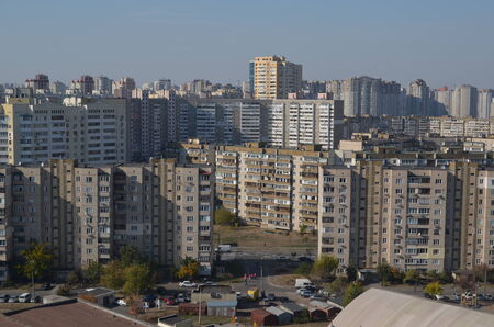 KIEV, UKRAINE - OCT 14, 2014: Modern residential area. A recently built block of apartments .Aerial view.October 14, 2014 Kiev, Ukraineのeditorial素材