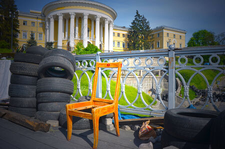 KIEV, UKRAINE -APR 28, 2014.Downtown of Kiev,vandalised during Revolution of Dignity.April 28, 2014 Kiev, Ukraineのeditorial素材