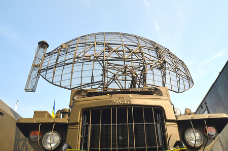 KIEV, UKRAINE - September 23, 2015: Military industrial exhibition. Ukrainian military items, produced by Ukrainian companies for Civil War against Russian regions.のeditorial素材