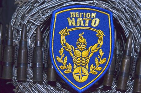 Kiev, Ukraine.OCT 19.Illustrative editorial. Chevron of Ukrainian Army.At October 19, 2015 in Kiev, Ukraineのeditorial素材