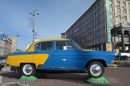 KIEV, UKRAINE - NOV 1, 2015. Exterior of the vintage Soviet car GAZ-21 Volga with folk stile tuning on November 1, 2015 in Kiev, Ukraineのeditorial素材