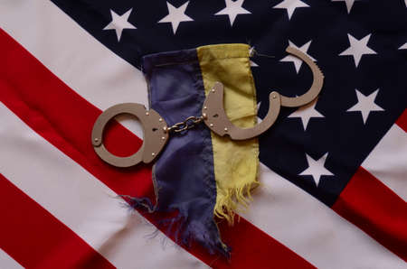 Partnership. USA and Ukraine Flagの写真素材