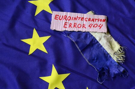 Eurointegration.Error 404.EU and Ukraine Flagの写真素材
