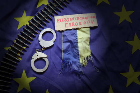 Eurointegration.Error 404.EU and Ukraine Flagの写真素材