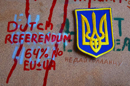 Chevron Ukrainian nazionalist battalion.April 7,2016 in Kiev, Ukraineのeditorial素材