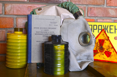 Vintage Soviet chemical and nuclear warfare protection items.Secret military literature of 1960-th.のeditorial素材