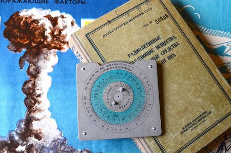 Vintage Soviet chemical and nuclear warfare protection items.Secret military literature of 1960-th.のeditorial素材