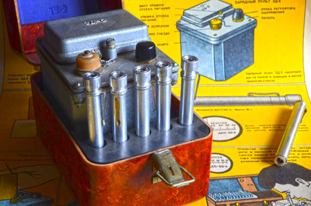Vintage Soviet military individual radiometers set DP-24.Background - poster Soviet Civil Defense: Sets of individual radiometers DP-24 & DP-22v, design and usage (60-th)のeditorial素材