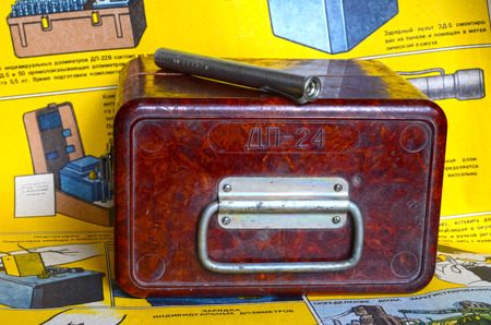 Vintage Soviet military individual radiometers set DP-24.Background - poster Soviet Civil Defense: Sets of individual radiometers DP-24 & DP-22v, design and usage (60-th)のeditorial素材