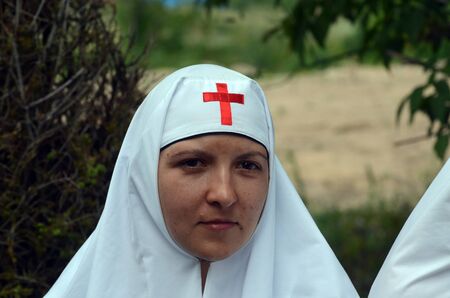 Orthodox religious procession.Nuns of The Monastery of St. Elizabeth.Kiev region, Ukraine.July 17, 2017のeditorial素材