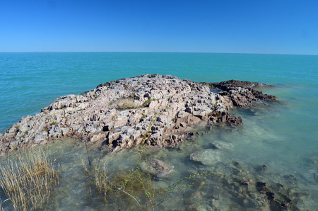 Balkhash lake, central Kazakhstan.Near Priozersk - former Soviet anti-ballistic missile testing range Sary Shaganの写真素材