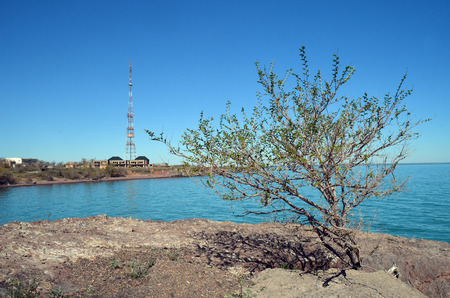 Balkhash lake, central Kazakhstan.Near Priozersk - former Soviet anti-ballistic missile testing range Sary Shaganの写真素材