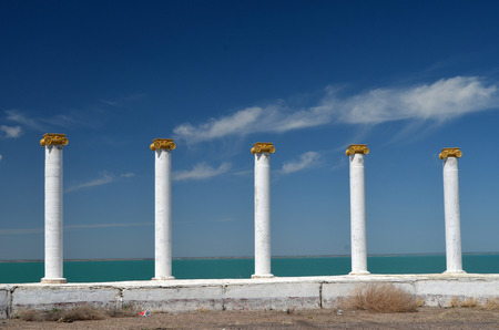 Balkhash lake, central Kazakhstan.Near Priozersk - former Soviet anti-ballistic missile testing range Sary Shaganの写真素材