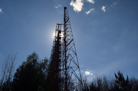 Chernobyl-2.Duga radar. Russian woodpecker. Legacy of ex Soviet cold war times. Chernobyl exclusion zone. Zone of radioactivity.Kiev region.Ukraineのeditorial素材