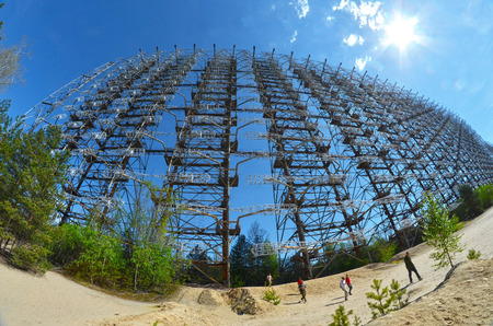 Chernobyl-2.Duga radar. Russian woodpecker. Legacy of ex Soviet cold war times. Chernobyl exclusion zone. Zone of radioactivity.May 19, 2017.Kiev region.Ukraineのeditorial素材
