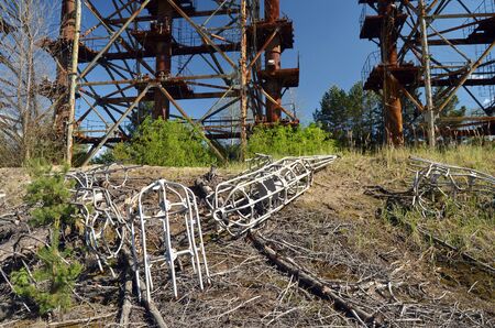 Chernobyl-2.Duga radar. Russian woodpecker. Legacy of ex Soviet cold war times. Chernobyl exclusion zone. Zone of radioactivity.May 19, 2017.Kiev region.Ukraineのeditorial素材