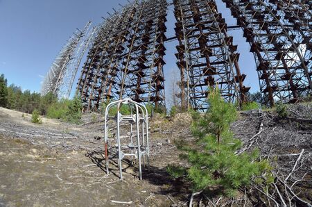 Chernobyl-2.Duga radar. Russian woodpecker. Legacy of ex Soviet cold war times. Chernobyl exclusion zone. Zone of radioactivity.May 19, 2017.Kiev region.Ukraineのeditorial素材