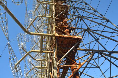 Chernobyl-2.Duga radar. Russian woodpecker. Legacy of ex Soviet cold war times. Chernobyl exclusion zone. Zone of radioactivity.May 19, 2017.Kiev region.Ukraineのeditorial素材