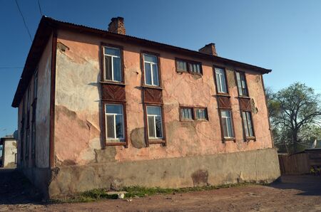 Small town of Sary-Shagan in Kazakhstan. Vintage buildings of 1950-th. May 11, 2017.Sary-Shagan.Kazakhstanのeditorial素材
