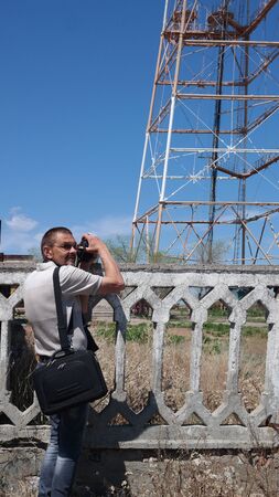 Vintage communication tower.Balkhash lake, central Kazakhstan.Near Priozersk - former Soviet anti-ballistic missile testing range Sary Shagan.May 8, 2017.Priozersk.Kazakhstanのeditorial素材