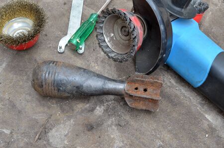 Weapon of WWII.Cleanining, deactivating and preparing to war relics collection. Found with metal detector.の写真素材